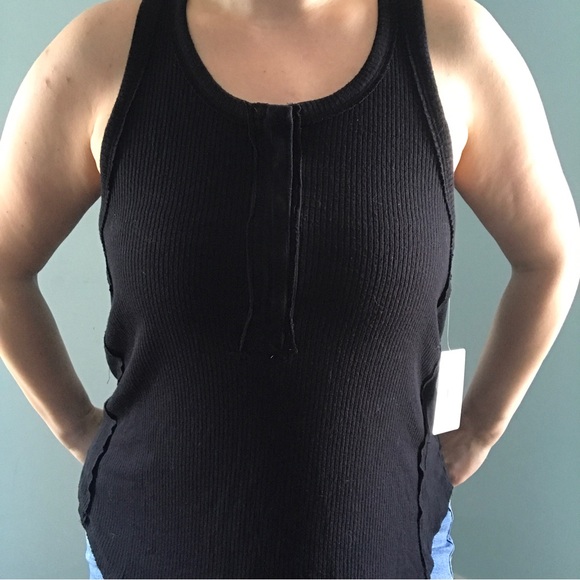 NWT Free People black ribbed racer back tank, size medium - Picture 1 of 11